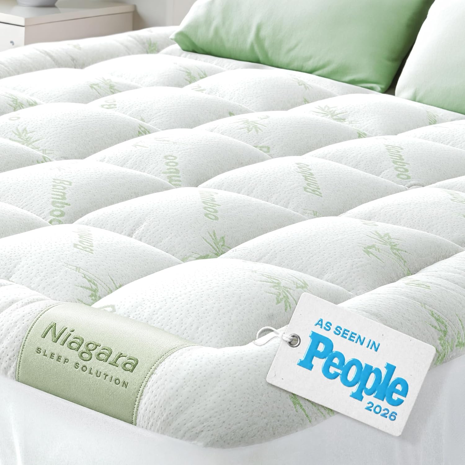 Niagara Sleep Solution Ultra Soft Queen Size Mattress Topper – Rayon Derived from Bamboo Pillow Top Mattress Pad for Back Pain Relief – Naturally Cooling for Hot Sleepers, Green Niagara Sleep Solution Ultra Soft Queen Size Mattress Topper – Rayon Derived from Bamboo Pillow Top Mattress Pad for Back Pain Relief – Naturally Cooling for Hot Sleepers, Green