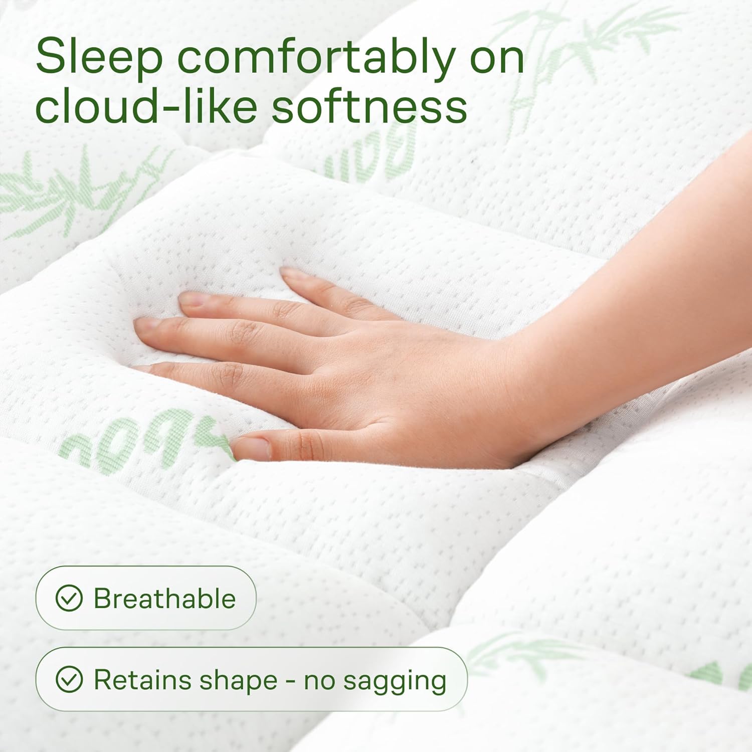 Niagara Sleep Solution Ultra Soft Queen Size Mattress Topper - Rayon Derived from Bamboo Pillow Top Mattress Pad for Back Pain Relief - Naturally Cooling for Hot Sleepers, Green - Image 2