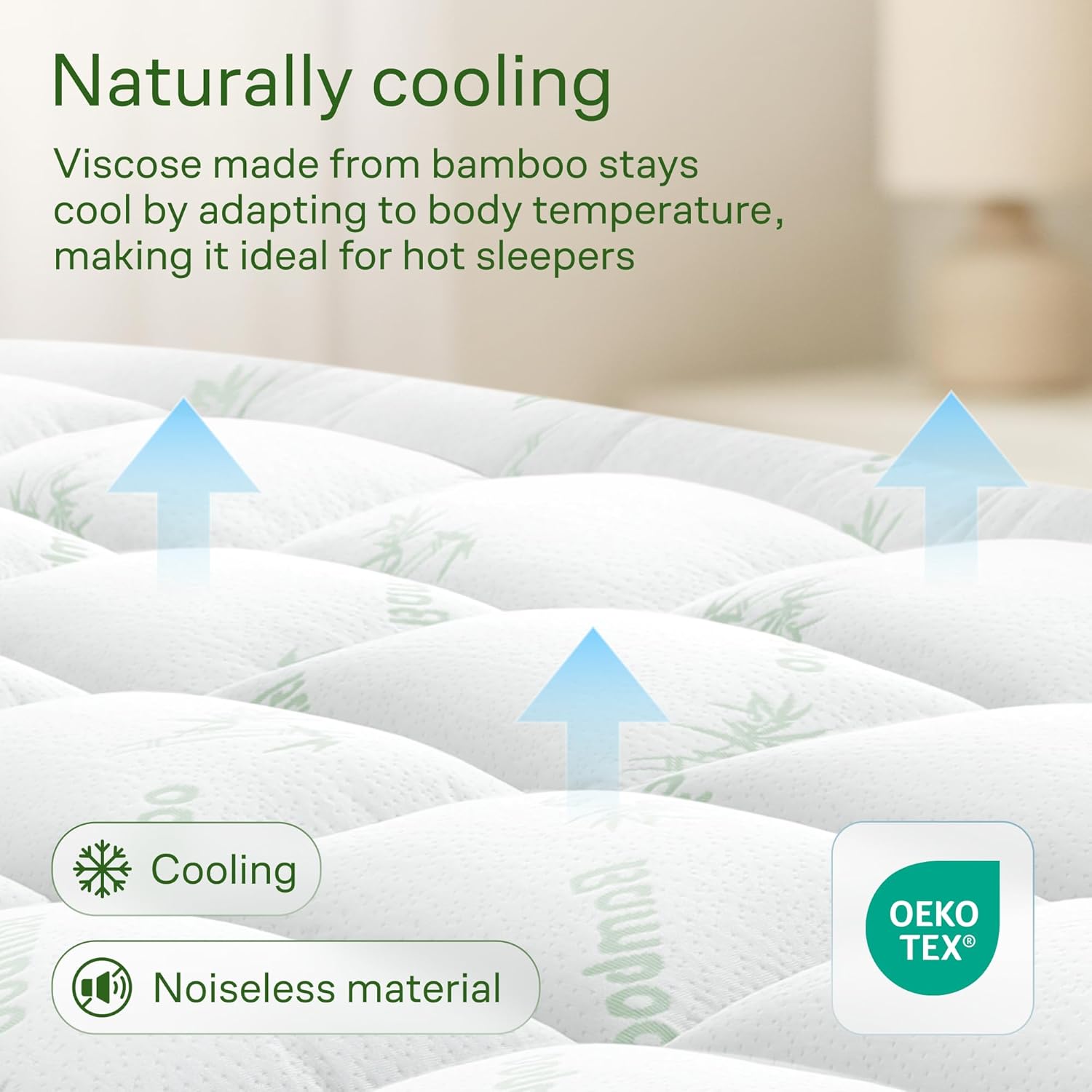 Niagara Sleep Solution Ultra Soft Queen Size Mattress Topper - Rayon Derived from Bamboo Pillow Top Mattress Pad for Back Pain Relief - Naturally Cooling for Hot Sleepers, Green - Image 3