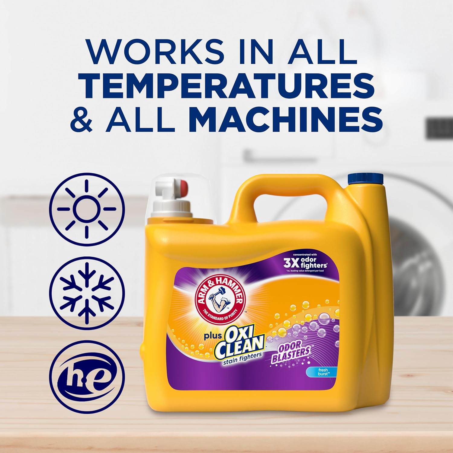 ARM & HAMMER Plus OxiClean with Odor Blasters Liquid Laundry Detergent, Laundry Odor Remover, Attacks Stains, Fresh Burst Scent, 154 Loads, 200.2 Fl Oz - Image 9