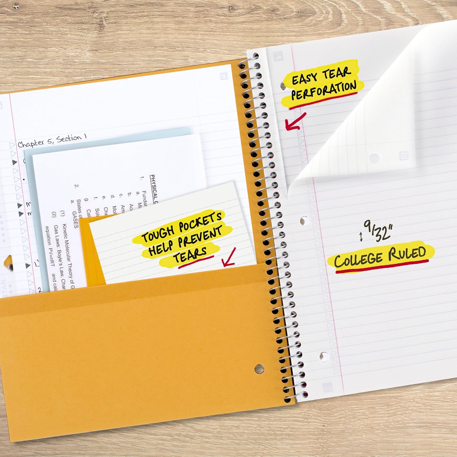 Five Star Spiral Notebook + Study App, 1 Subject, College Ruled Paper, 8.5" x 11", 100 Sheets, Blue (Color May Vary) (72565) - Image 6