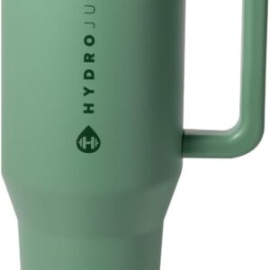 HydroJug Traveler – 32 oz Water Bottle with Handle & Flip Straw – Fits in Cup Holder, Leak Resistant Tumbler-Reusable Insulated Stainless Steel & Rubber Base – Gifts for Women & Men, Sage