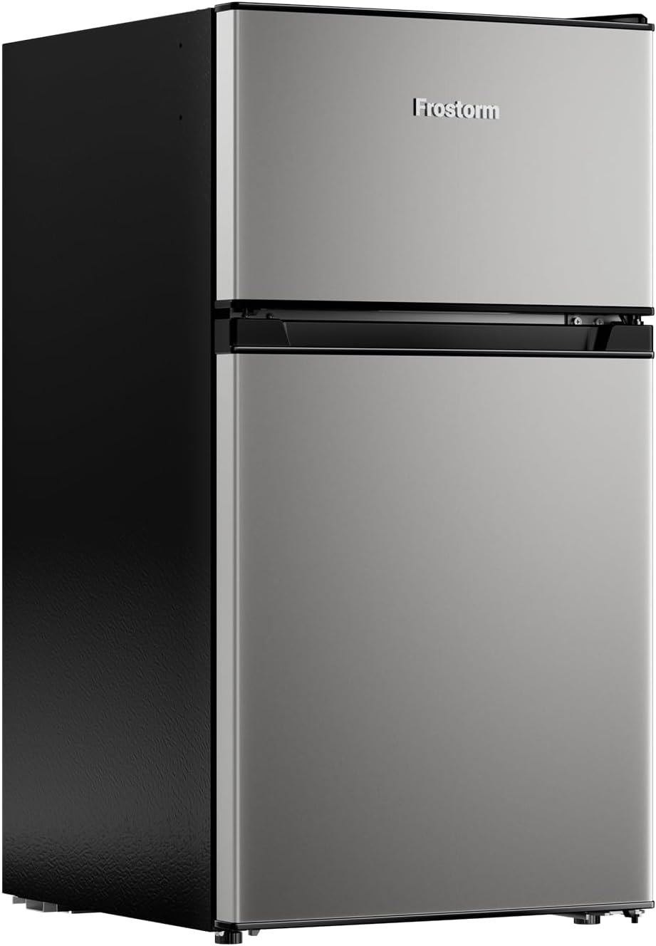 3.2 Cu Ft Mini Fridge with Freezer - Energy Efficient, Double Door Upright Freezer for Bedroom, Office & Dorm | Small Fridge, Glass Shelves,Interior Light,ETL Certified,etc(Silver) - Image 2