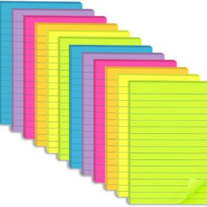 (12 Pack) Lined Sticky Notes 4×6 in,Large Notepads with Lines,Ruled Stickies Super Sticking Power,Office School Memo Note Pads Bright Colors,Post on Windows Doors,Recyclable,Easy to Write on