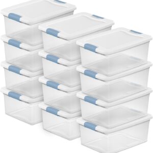 Sterilite 12-Pack Latching Box, Under Bed Storage Bins with Lids, Clear Plastic, 15 Quart – Heavy-Duty Organizing Containers for Closet, Bathroom, and Office