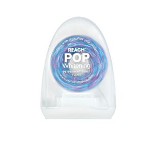 REACH POP Whitening Dental Floss, Peppermint, Baking Soda Infused, Teeth Whitening, Plaque Remover for Teeth, Shred Resistant, Vegan Wax, Cruelty Free, Oral Care, PFAS Free, 1 Pack, 54.6 yd