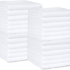 Amazon Basics Fast Drying Cotton Washcloths for Bathroom, Machine Washable, Soft and Highly Absorbent, 12 x 12 in, White, 24-Pack