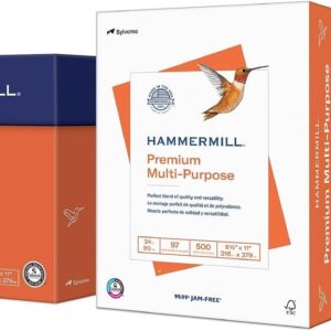 Hammermill Printer Paper, Premium Multipurpose Paper 24 lb, 8.5 x 11-5 Ream (2,500 Sheets) – 97 Bright, Made in the USA, 105810C