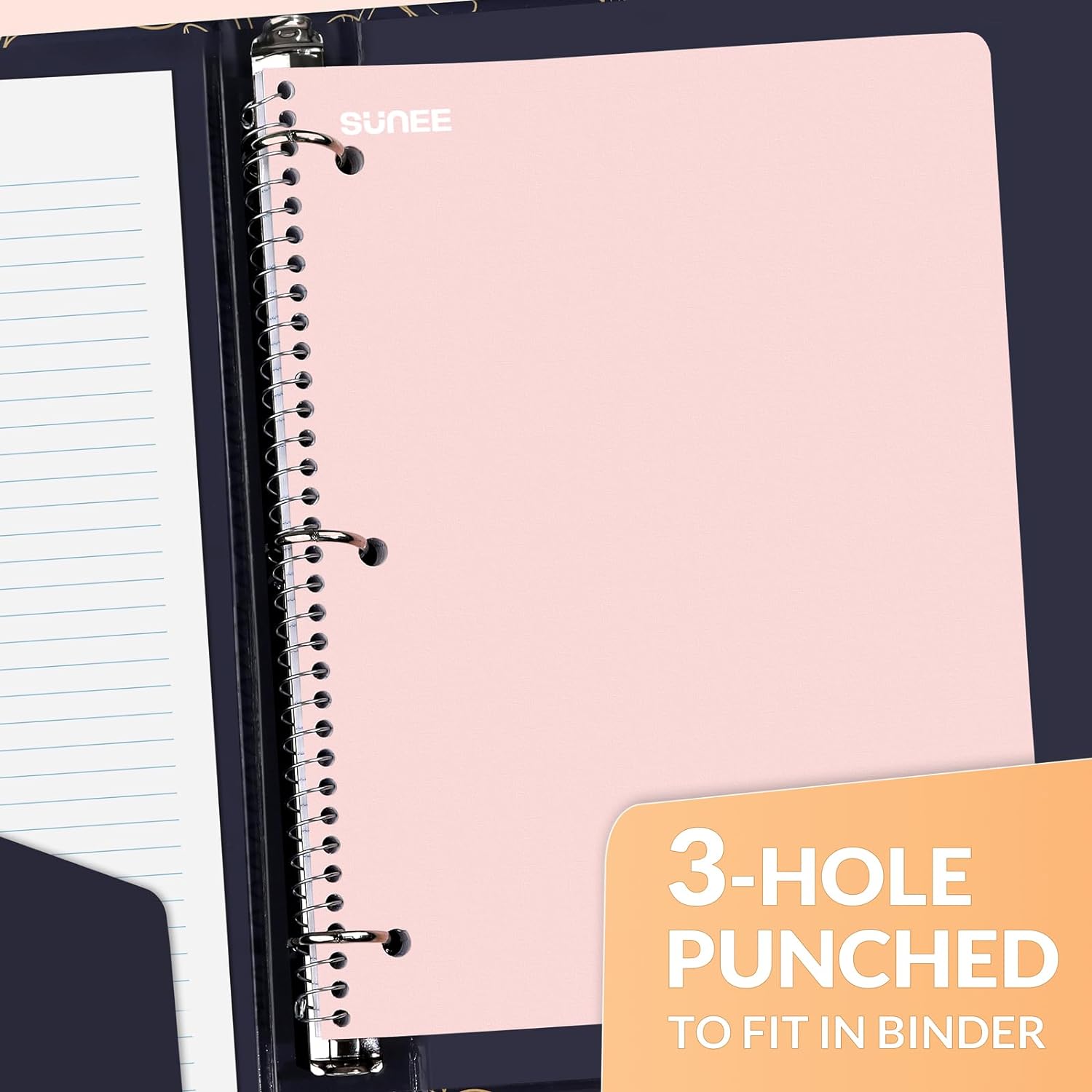 SUNEE Spiral Notebooks, 1-Subject, 5 Pack, College Ruled Paper, 8" x 10-1/2", 70 Sheets per Notebook,3-Hole Punched Paper, Pink,Purple, Blue, Green, Yellow Spiral Lined Notebooks for School,Work - Image 6