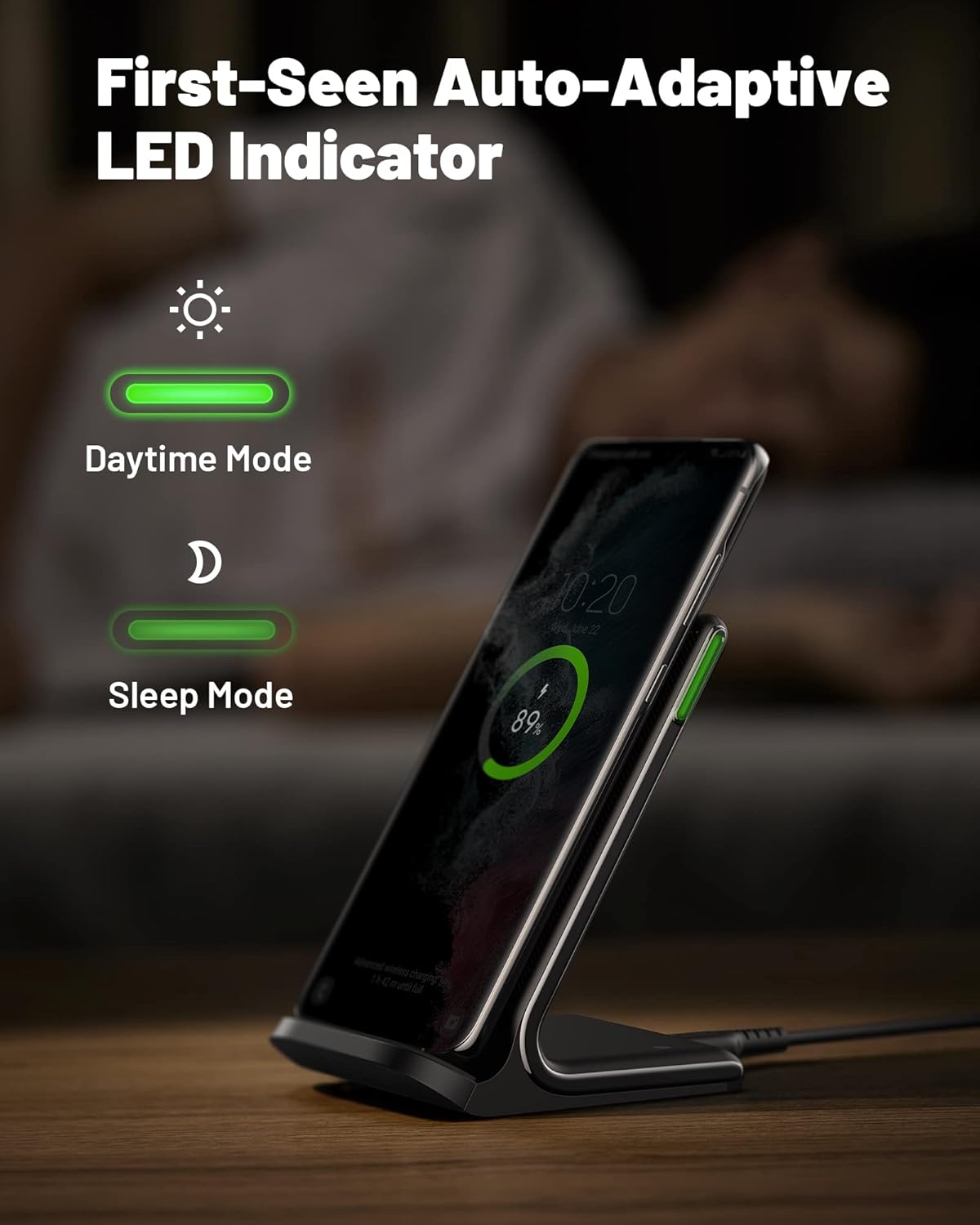 INIU Wireless Charger, 15W Fast Wireless Charging Station with Sleep-Friendly Adaptive Light Compatible with iPhone 17 16 15 14 13 12 Pro Max Samsung Galaxy S25 S24 S23 Note 20 Google etc - Image 3