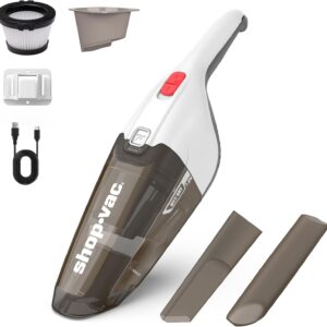 Shop-Vac Wet/Dry Handheld Vacuum, Powerful Small Vacuum Cordless Rechargeable, Wall-Mounted Hand Vac with Crevice Tool, Portable Vacuum for Home & Car, Lightweight & Compact, White
