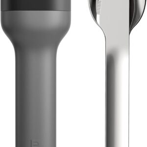 ZOKU Pocket Utensil Set, Charcoal – Stainless Steel Fork, Knife, and Spoon Nest in Hygienic Case – Portable Design for Travel, School, Work, Picnics, Camping and Outdoor Home Use