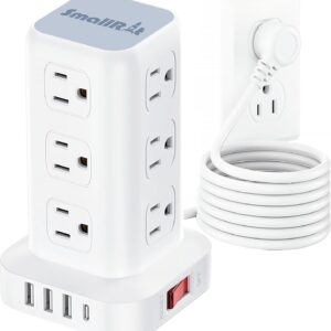 Tower Surge Protector Power Strip with USB 12 Outlets with 4 USB Ports (1 USB C), 10FT Extension Cord Multi Plug Outlet Extender Overload Protection for Home Office