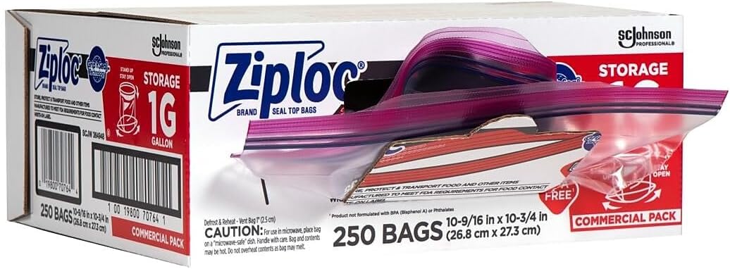 SC Johnson Professional Ziploc Storage Bags with New Grip 'n Seal Technology, For Food Organization and Storage, Double Zipper, Gallon, 250 Count - Image 2