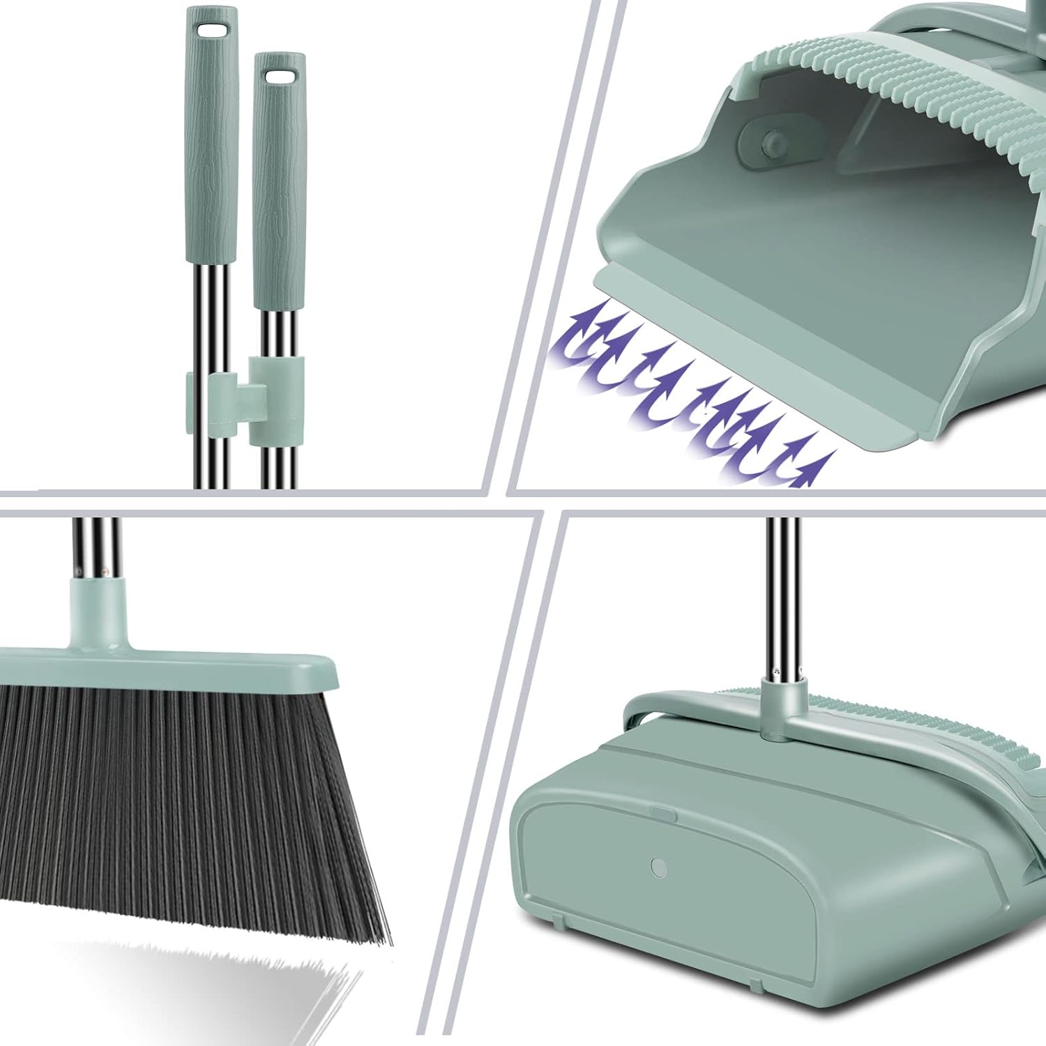 Upgrade Broom and Dustpan Set, Large Size and with Long Handle, Upright,Ideal for Indoor Outdoor Garage Kitchen Room Office Lobby Use (Green) - Image 3