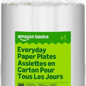 Amazon Basics Everyday Paper Plates, 8.62 Inch, Disposable, 300 Count, Packaging May Vary