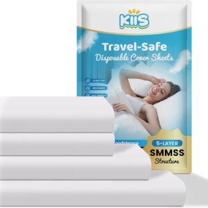 KIIS Travel-Safe Disposable Cover Sheets for Travel, Disposable Bed Sheet, Disposable Duvet/Comforter Cover, Disposable Pillowcases, Perfect for Hotels & Trips (King Size)