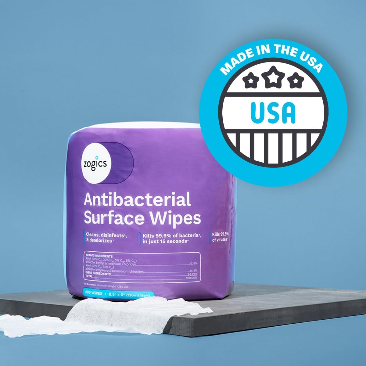 Zogics Antibacterial Wipes – Disinfecting Wipes for Sanitizing and Cleaning Surfaces and Equipment, EPA Registered Antibacterial Cleaning Wipes (3,200 Count – 4 Rolls of 800 Wipes) - Image 6