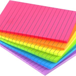 Lined Sticky Notes 4X6 in Bright Ruled Stickies Colorful Super Sticking Power Memo Pads, 45 Sheets/pad, 6 Pads/Pack