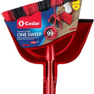 O-Cedar One Sweep Broom with Step-On Dustpan | Remove 99% with One | Lightweight Quiet Cleaning Tool | Ideal for Pet Owners