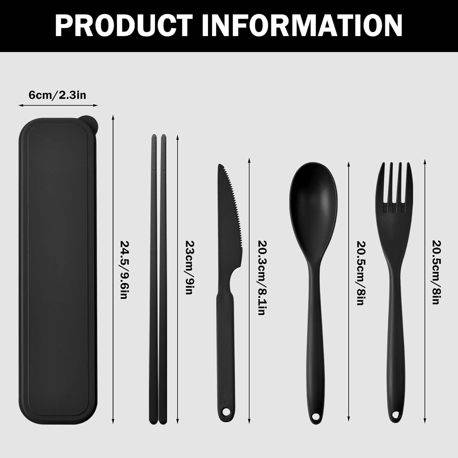 Large Reusable Travel Utensils Set with Case, Plastic Set for Adults Travel Picnic Camping, Portable Flatware Cutlery Set with Chopsticks for Daily Use(Black) - Image 5