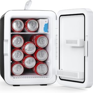 Antarctic Star Compact Mini Fridge, 10L Portable Small Refrigerator, 2.6 Gal Desktop Fridge with AC/DC Adapters, Small Cosmetics Cooler for Beverage, Food, Makeup, Bedroom, Office, Dorm, Black