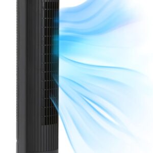 Amazon Basics 28″ 60-Degree Oscillating Tower Fan with Powerful Airflow for Bedroom, Living Room, Office, 3 Speeds, Mechanical Control, Air Circulator, 35W, 27.8″H x 9.4″D x 9.4″W, Black