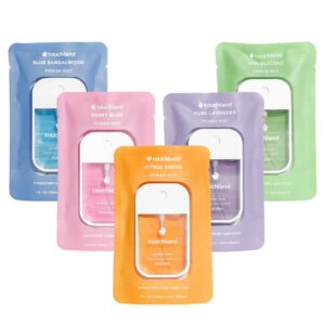 Touchland Hydrating Hand Sanitizer Spray – Top 5 Set (Applelicious, Blue Sandalwood, Pure Lavender, Berry Bliss, Citrus Grove) – 5 x 1 FL OZ Travel Size Mists