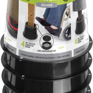 Slipstick CB672 Premium 3 Inch Bed Risers/Furniture Raisers with Steel Reinforced Caster Wheel Holder Top, Lifts Height 3″ (4 Pack) Supports 2,640 Pounds, Black, Stackable with CB671