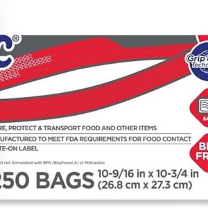 SC Johnson Professional Ziploc Storage Bags with New Grip ‘n Seal Technology, For Food Organization and Storage, Double Zipper, Gallon, 250 Count