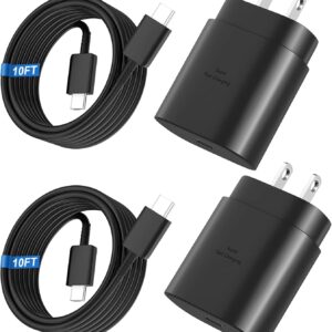 Super Fast Charger Type C, 25W USB C Wall Charger Fast Charging for Samsung Galaxy S26 Ultra/S26/S26+/S25 Ultra/S25/24 Ultra/S24/S23 Ultra/S22 Ultra with 10FT Long Android Type C Charger Cable 2Pack