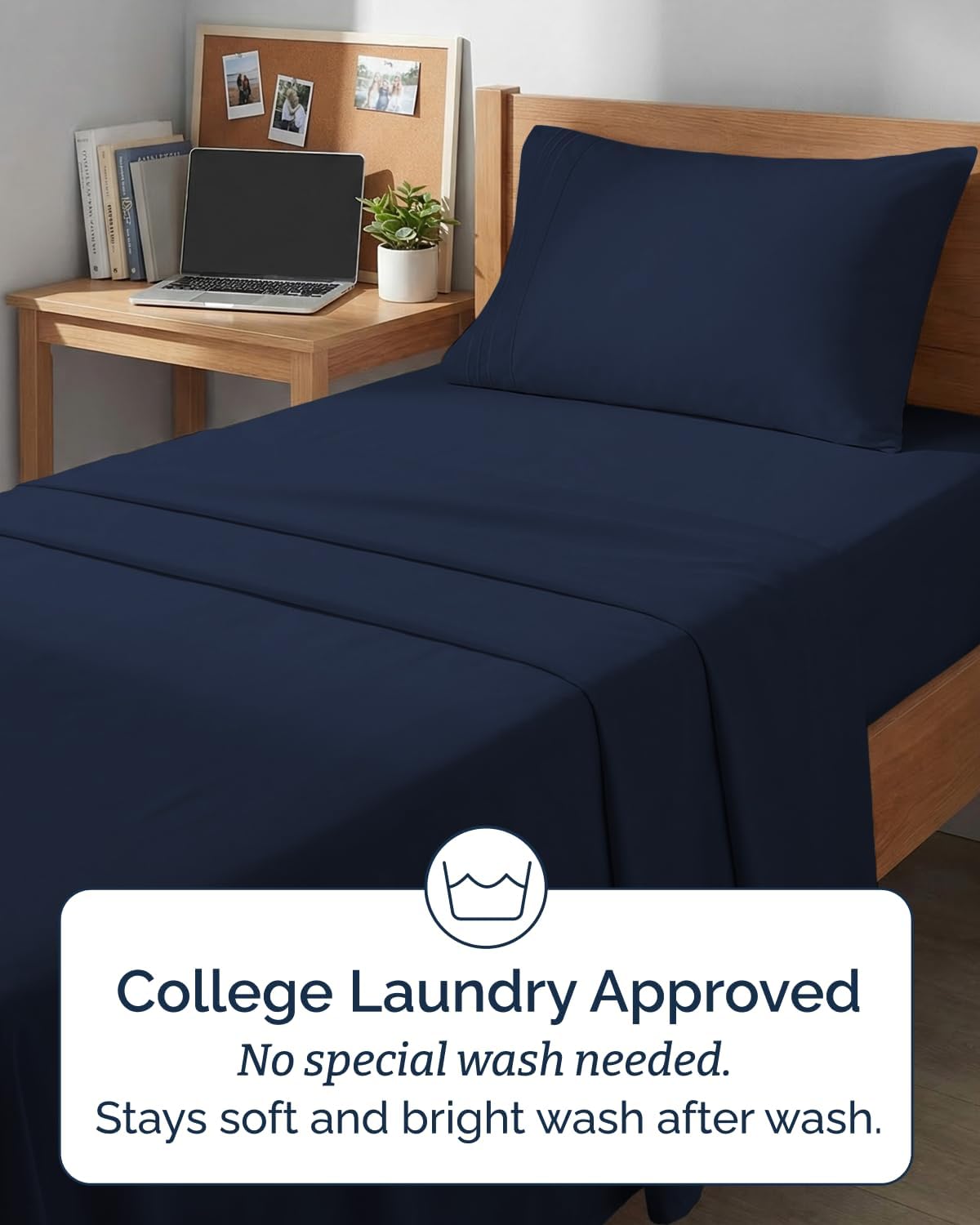 Twin XL Size 3 Piece Sheet Set - Comfy Breathable & Cooling Sheets - Hotel Luxury Bed Sheets for Women & Men - Deep Pockets, Easy-Fit, Soft and Wrinkle Free Sheets - Navy Blue Oeko-Tex Bed Sheet Set - Image 6