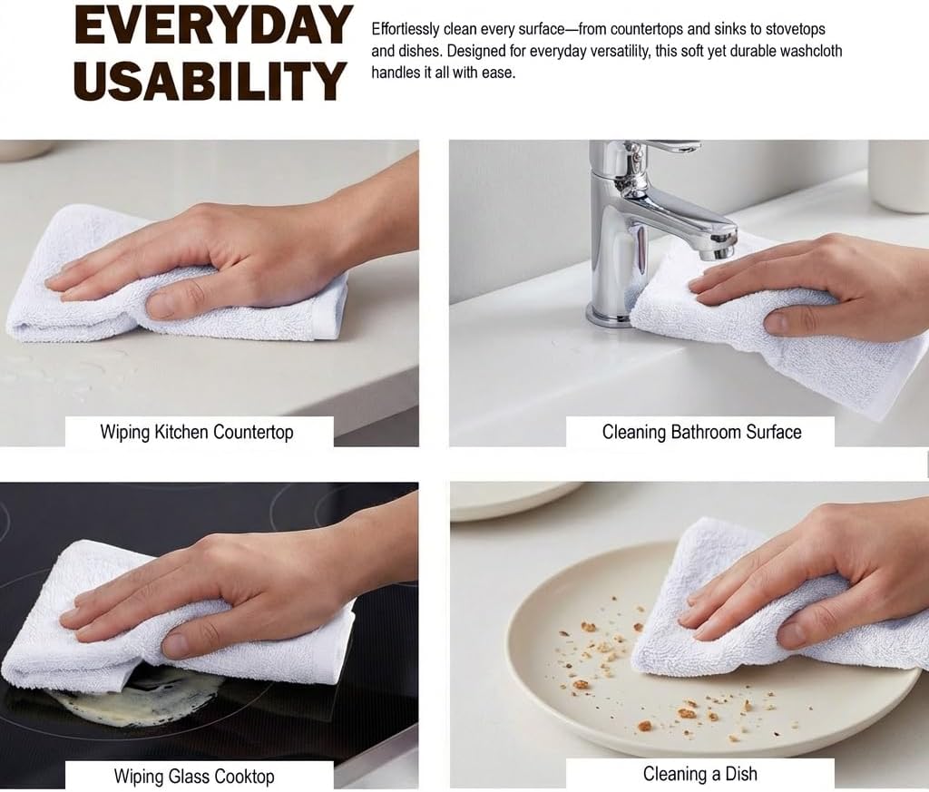 Utopia Towels 60 Pack Cotton Washcloths Set, 100% Ring Spun Cotton, Premium Flannel Face Cloths, Highly Absorbent and Soft Feel Fingertip Towels, White - Image 9