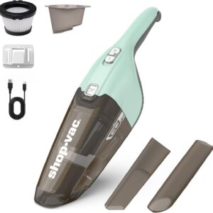 Shop-Vac Wet/Dry Handheld Vacuum Cordless, Powerful Portable Car Vacuum Rechargeable, Wall-Mounted Hand Vac with Crevice Tool, Lightweight Hand Vacuum for Home & Car, Washable Filter, Green