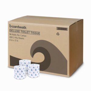 Boardwalk BWK6144 Two-Ply Toilet Tissue, White, 4″ x 3″ Sheet, 400 Sheets per Roll (Case of 96 Rolls)