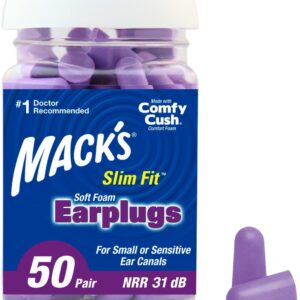 Mack’s Slim Fit Soft Foam Earplugs, 50 Pair – Small Ear Plugs for Sleeping, Snoring, Traveling, Concerts, Shooting Sports & Power Tools | Made in USA