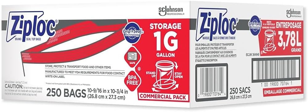 SC Johnson Professional Ziploc Storage Bags with New Grip 'n Seal Technology, For Food Organization and Storage, Double Zipper, Gallon, 250 Count - Image 3