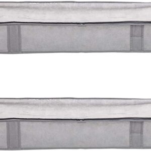 Amazon Basics Under Bed Storage Bags for Clothes and Blankets, Foldable Fabric Zipper Container with Clear Window and Reinforced Handles, Space Saving, 18 x 42 x 6 inches, Gray, 2-Pack