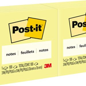Post-it Notes 3×3 in, 12 Pads, America’s #1 Favorite Sticky Notes, Canary Yellow, Clean Removal, Recyclable (654)