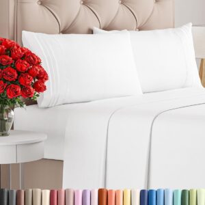 Queen Size 4 Piece Sheet Set – Comfy Breathable & Cooling Sheets – Hotel Luxury Bed Sheets for Women & Men – Deep Pockets, Easy-Fit, Extra Soft and Wrinkle Free Sheets – White Oeko-Tex Bed Sheet Set