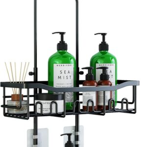 Upgraded Extended Length Shower Organizer with Hooks, Rustproof Shampoo Soap Holder, Large Hanging Bathroom Caddy