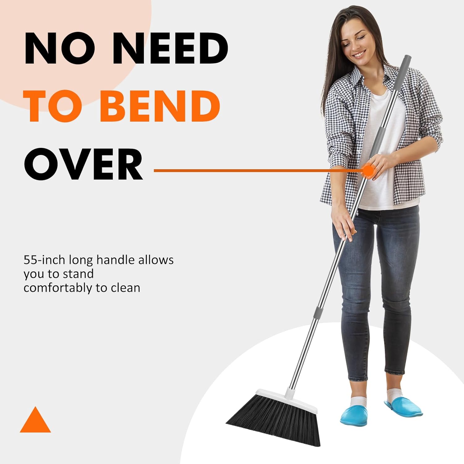 NACENA Heavy Duty Broom, 55 Inch Long Handle Outdoor Large Angle Brooms, Commercial Broom for Sweeping Indoor, for Home Garage Kitchen Office Courtyard Lobby Patio Lawn Concrete, 2 Pack (Grey&White) - Image 3