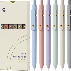 FIOVER Gel Pens, 6pcs 0.7mm Fine Point Black Ink, Quick Dry Smooth Writing Pens for Journaling, Nurse Aesthetic Cute Office School Supplies, Gifts for Women and Men (6Pcs Morandi-Black Ink)