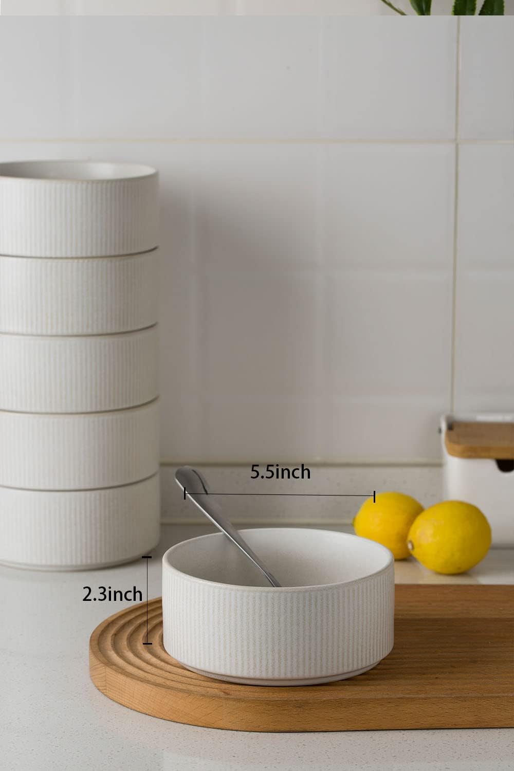 famiware Star Cereal Bowl Set, Soup Bowls Set of 6, Double Reactive Glaze, Stackable, 23oz Deep Bowls Suitable for Cereal, Popcorn, Oatmeal, Dessert - Dishwasher and Microwave Safe, Matte White - Image 3