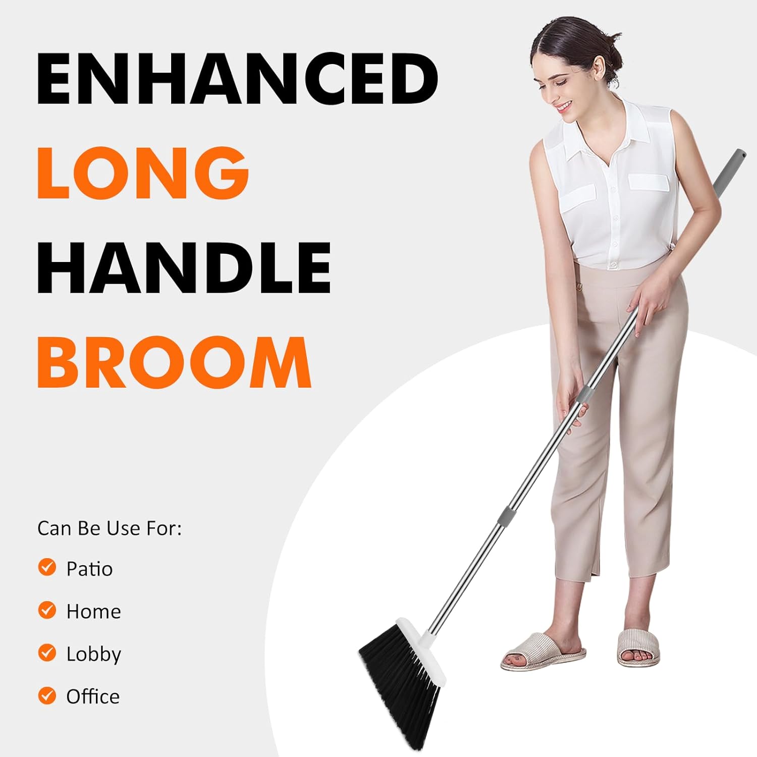 NACENA Heavy Duty Broom, 55 Inch Long Handle Outdoor Large Angle Brooms, Commercial Broom for Sweeping Indoor, for Home Garage Kitchen Office Courtyard Lobby Patio Lawn Concrete, 2 Pack (Grey&White) - Image 7