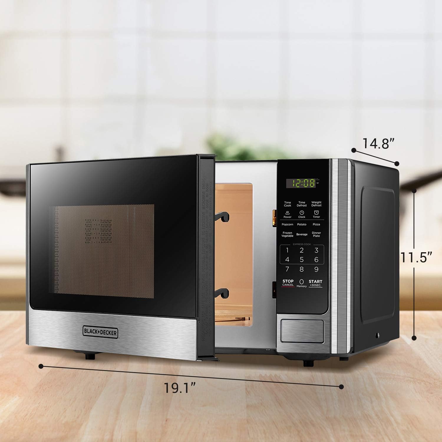 BLACK+DECKER Digital Microwave Oven with Turntable Push-Button Door, Child Safety Lock, Stainless Steel, 0.9 Cu Ft - Image 6