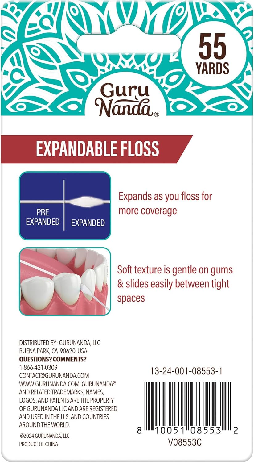 GuruNanda Expandable Waxed Dental Floss for Gentle, Deep Cleaning Wide Teeth Flossing - Cinnamon Flavor - 55 Yards - Image 8