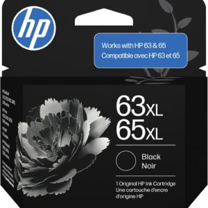 HP 63XL 65XL Black High-Yield Ink Cartridge | Works AMP; DeskJet 1100, 2100, 2600, 3600; Envy 4500, 5000; OfficeJet 3800, 4600, 5200 Series | B7RT5AN Works with Both 63 and 65 Ink