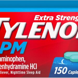 Tylenol PM Extra Strength Nighttime Pain Reliever & Sleep Aid Caplets, 500 mg Acetaminophen & 25 mg Diphenhydramine HCl, Relief for Nighttime Aches & Pains, Non-Habit Forming, 150 ct