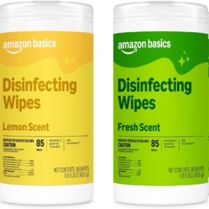 Amazon Basics Disinfecting Wipes, Lemon & Fresh Scent, Sanitizes, Cleans, Disinfects, Deodorizes, 340 Count (4 Packs of 85), Packaging May Vary